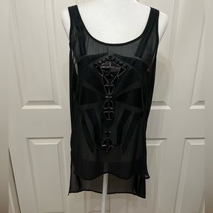 Guess Black Sheer Tank Top Size Large